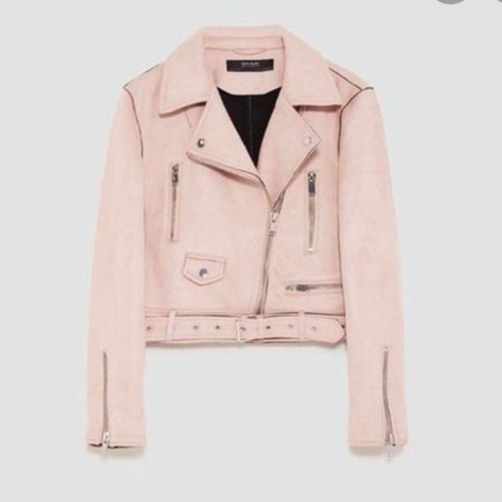 BABY PINK SUEDE ZARA MOTO JACKET SIZE XL